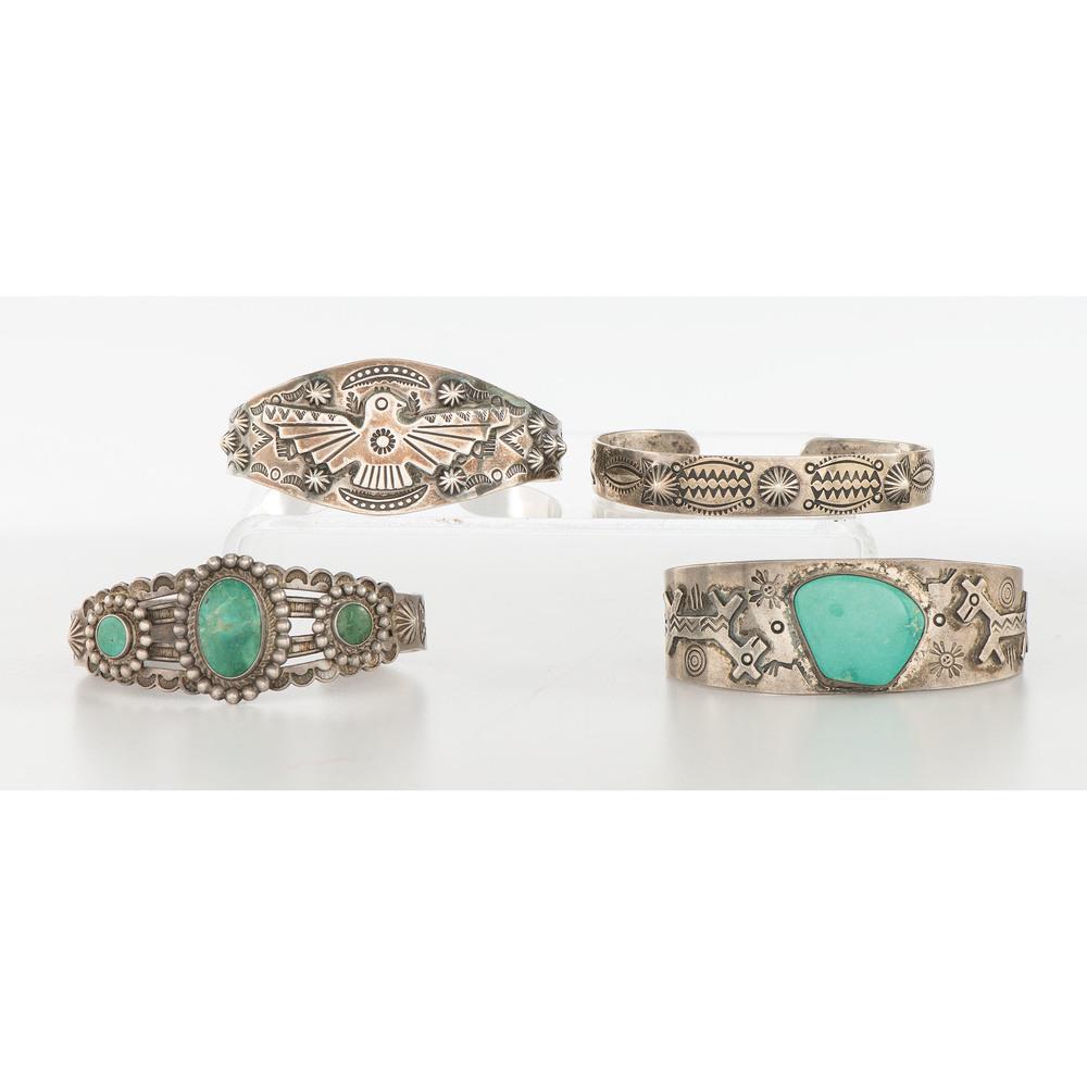 Fred Harvey Era Silver and Turquoise Cuff Bracelets (1 of 4)