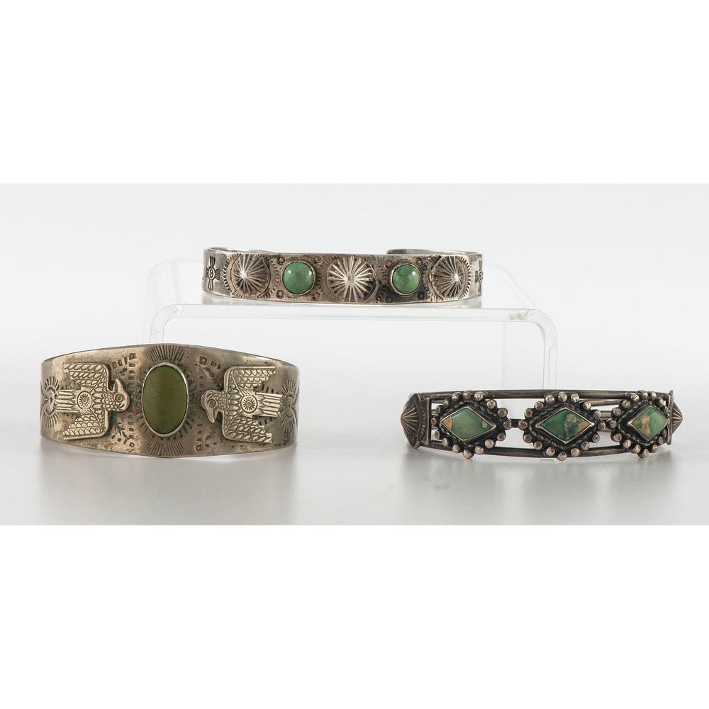 Fred Harvey Era Silver and Turquoise Cuff Bracelets (1 of 4)
