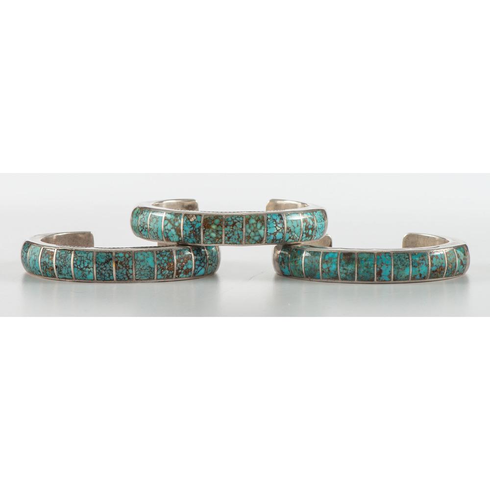 Set of Three Navajo Silver and Turquoise Cuff Bracelets (1 of 5)