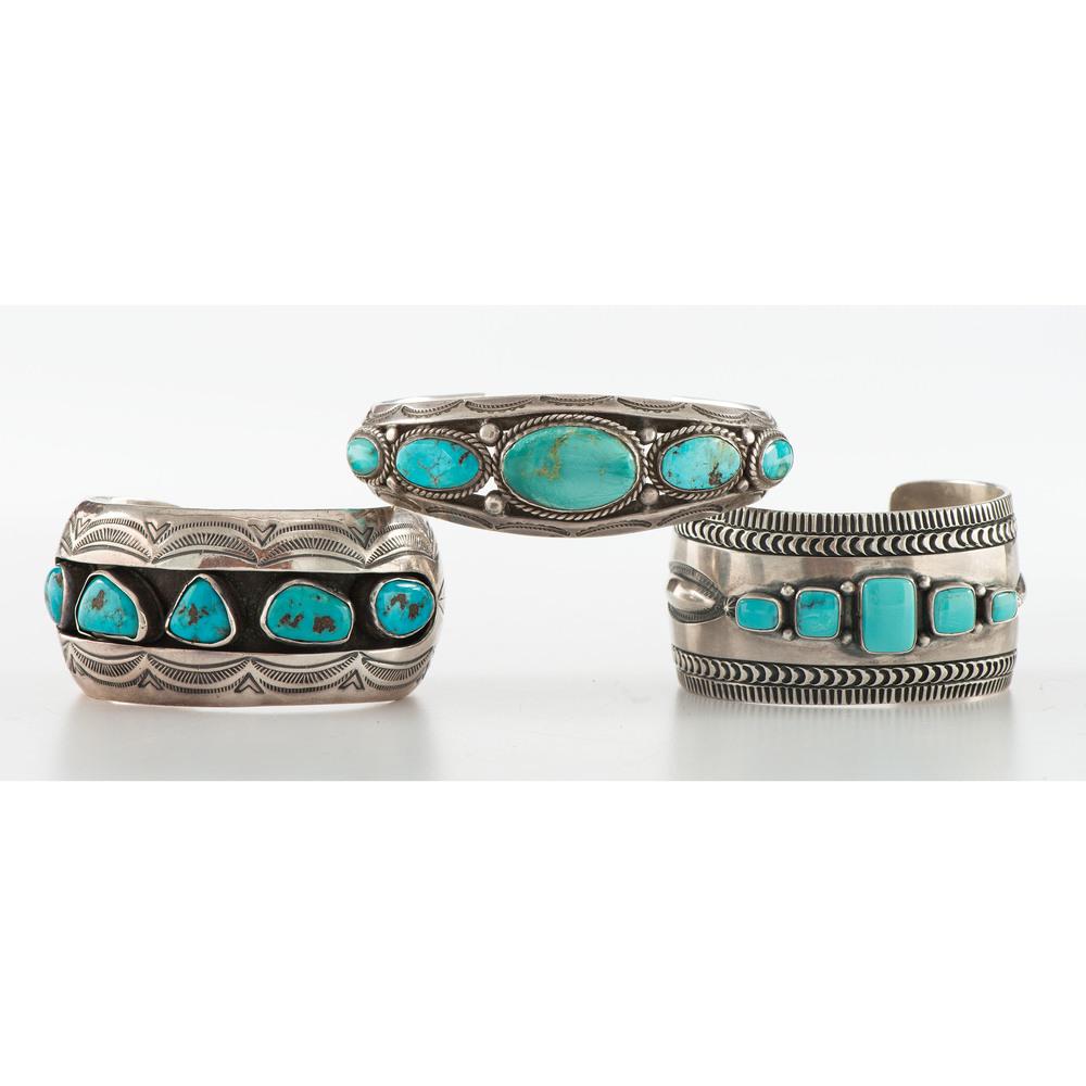 Navajo Silver and Turquoise Cuff Bracelets (1 of 4)
