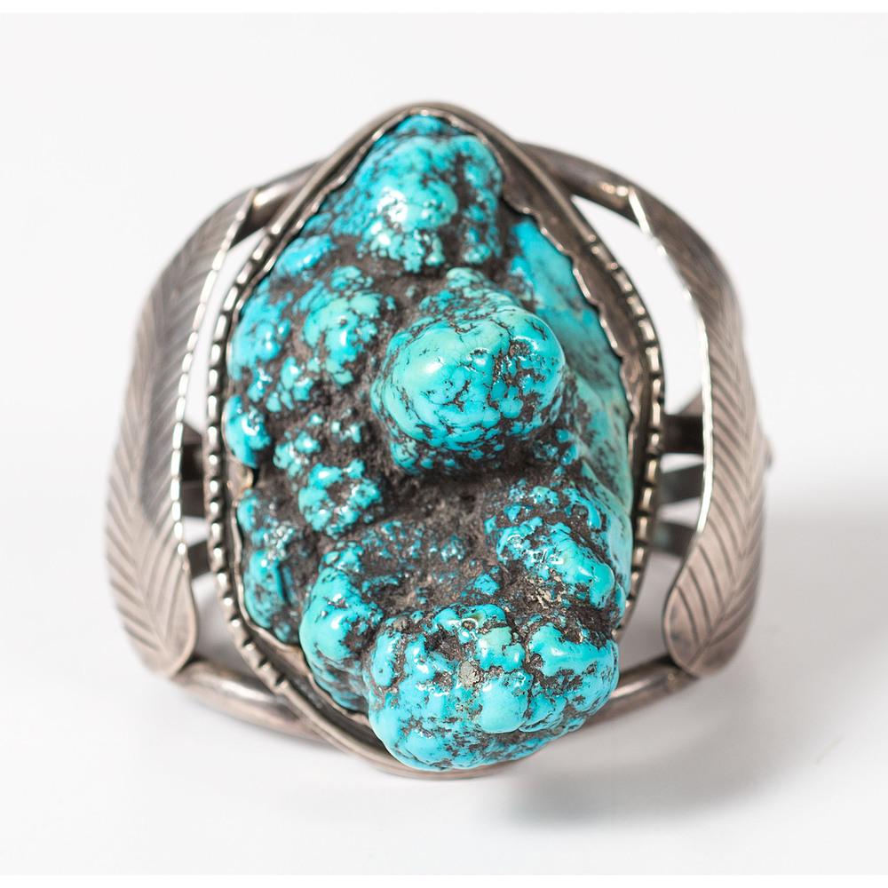 Navajo Silver and Turquoise Nugget Cuff Bracelet (1 of 4)