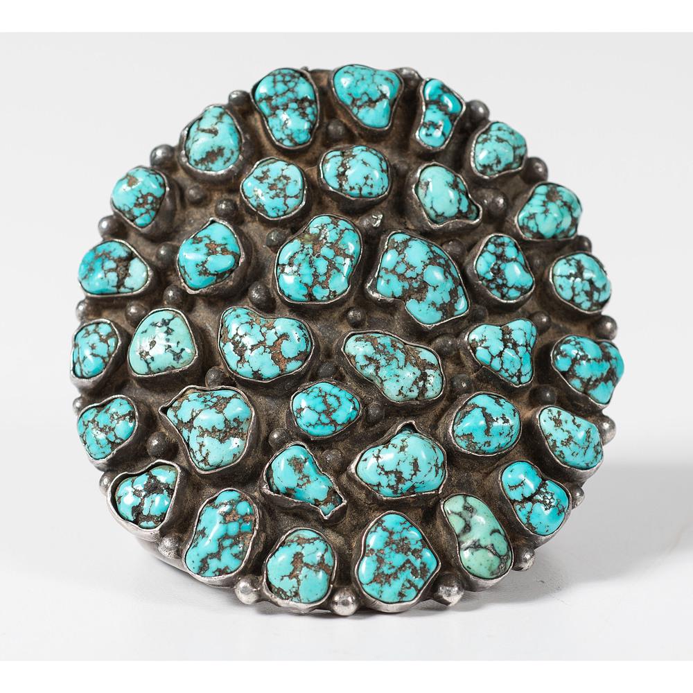 Navajo Silver and Turquoise Cluster Cuff Bracelet (1 of 4)