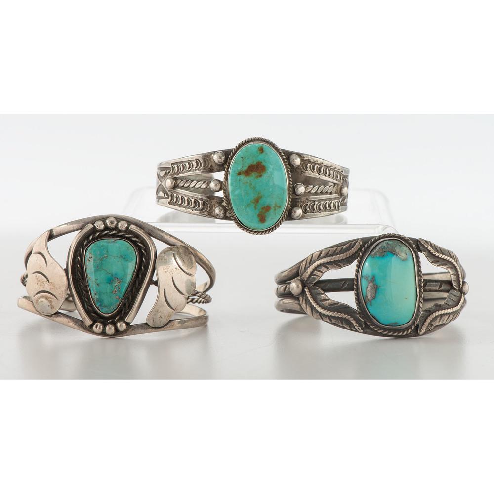 Navajo Silver and Turquoise Cuff Bracelets (1 of 4)