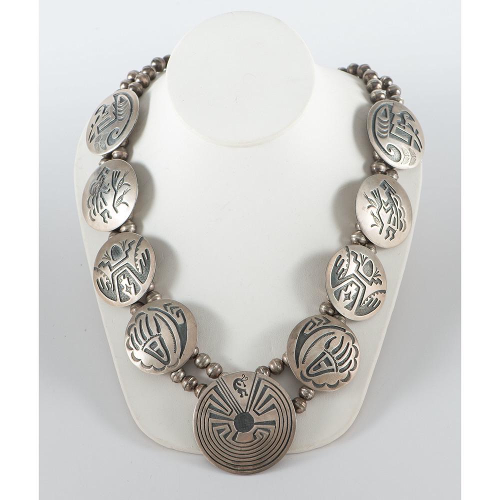 Hopi Sterling Silver Overlay Man in the Maze Necklace (1 of 2)