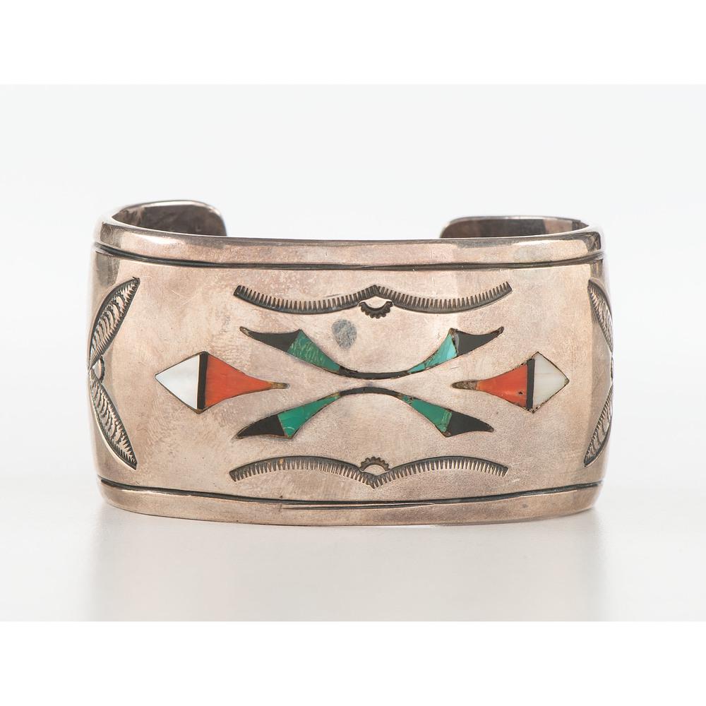 Zuni Silver Cuff Bracelet with Mosaic Inlay (1 of 4)