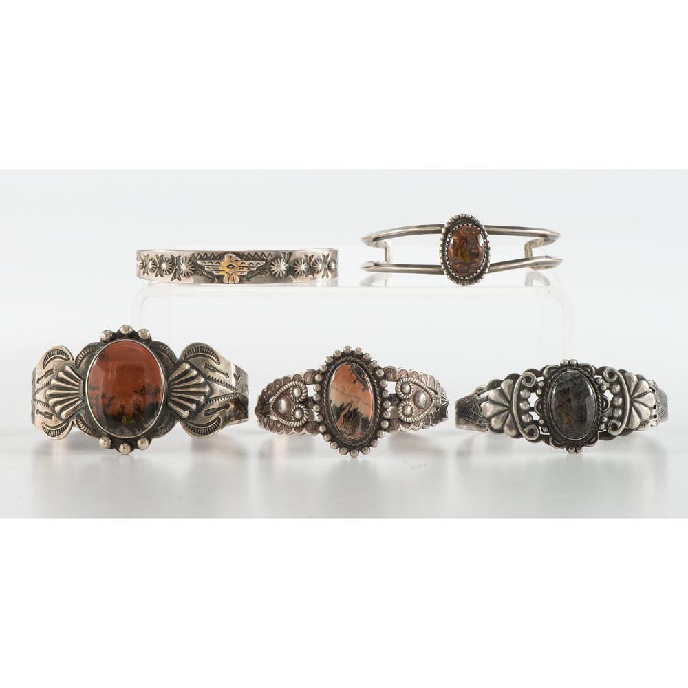 Navajo Silver, Petrified Wood, and Fire Opal Cuff (1 of 4)
