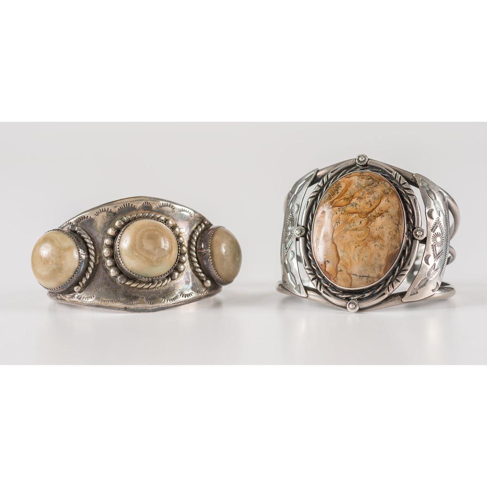 Navajo Silver, Desert Jasper, and Agate Cuff Bracelets (1 of 3)