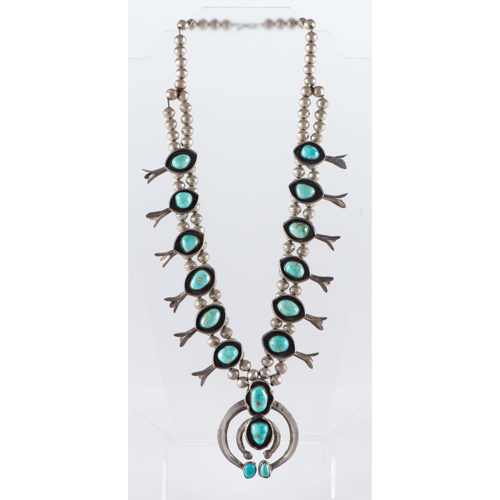 Navajo Silver and Turquoise Squash Blossom Necklace (1 of 1)