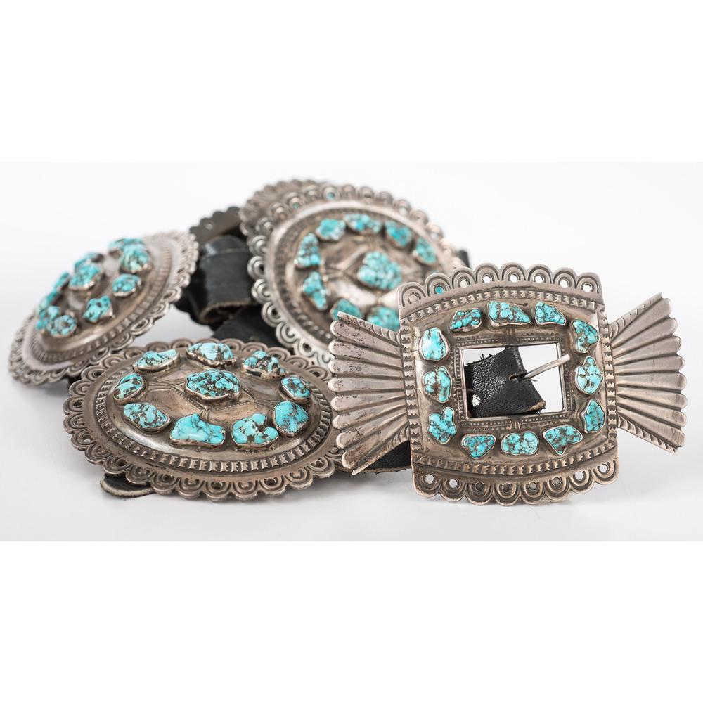 Heavy Navajo Silver and Turquoise Nugget Concha Belt (1 of 3)