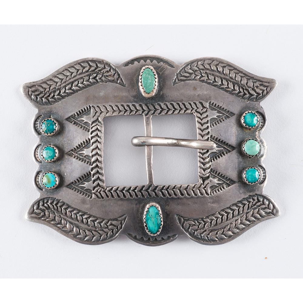 Navajo Silver and Turquoise Belt Buckle, From the John (1 of 2)