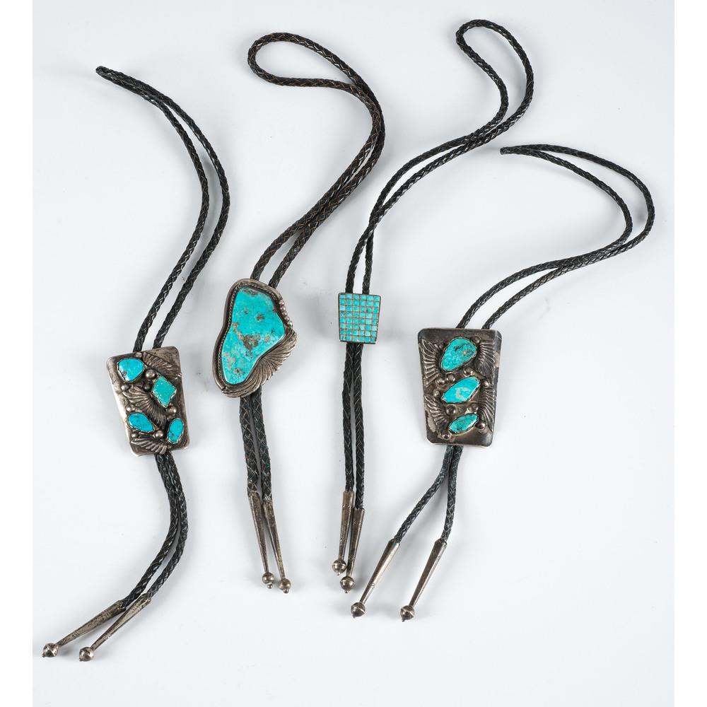 Navajo and Zuni Silver and Turquoise Bolo Ties (1 of 2)
