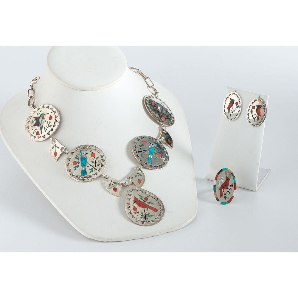 Zuni Necklace, Earrings, and Ring, with Mosaic Inlay (1 of 5)