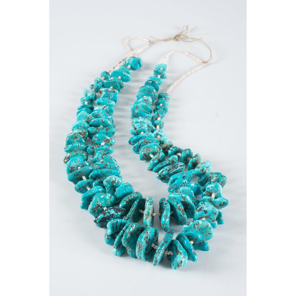 Pueblo Double-Strand Lone Mountain Turquoise Necklace (1 of 2)