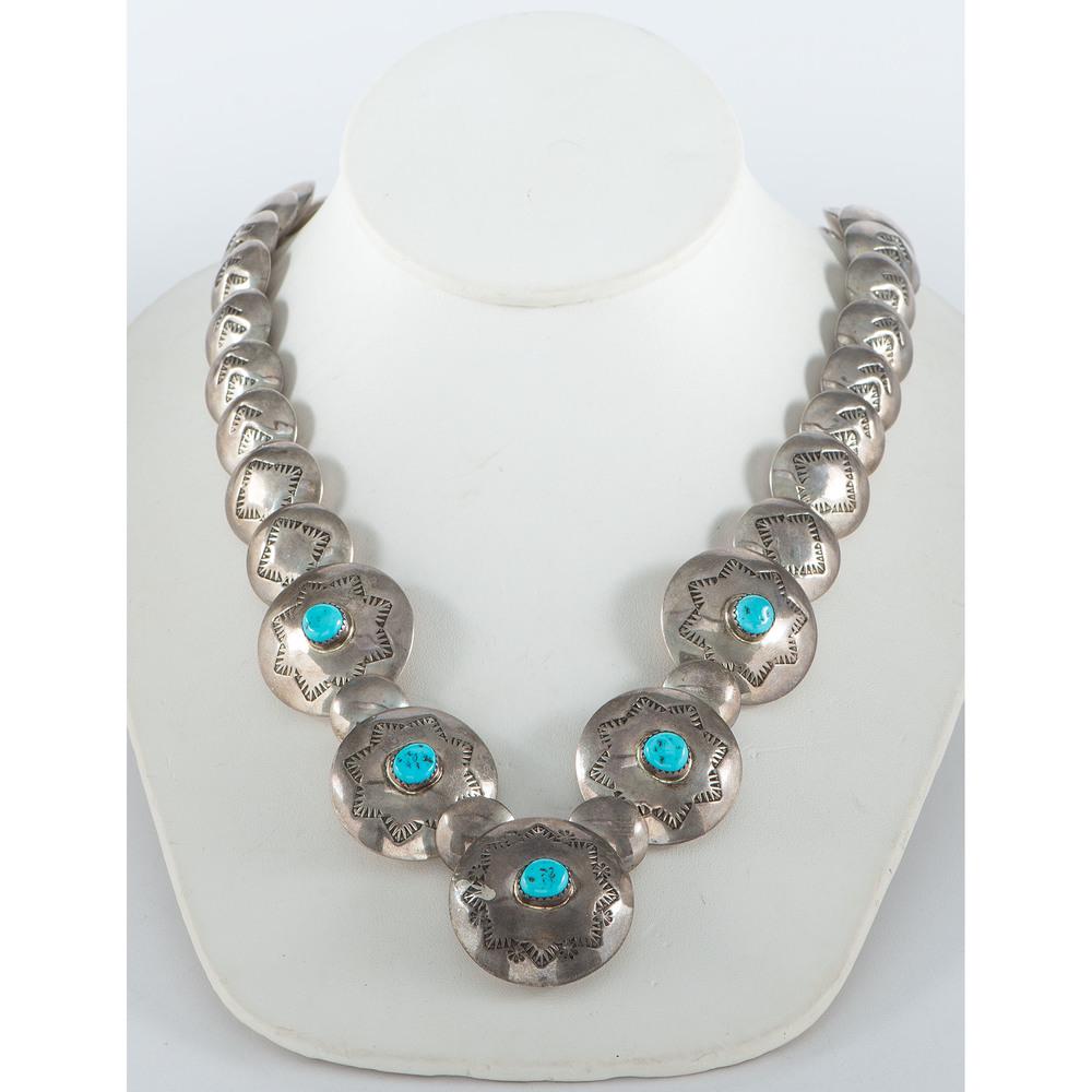 Navajo Sterling Silver Bead and Turquoise Necklace (1 of 1)