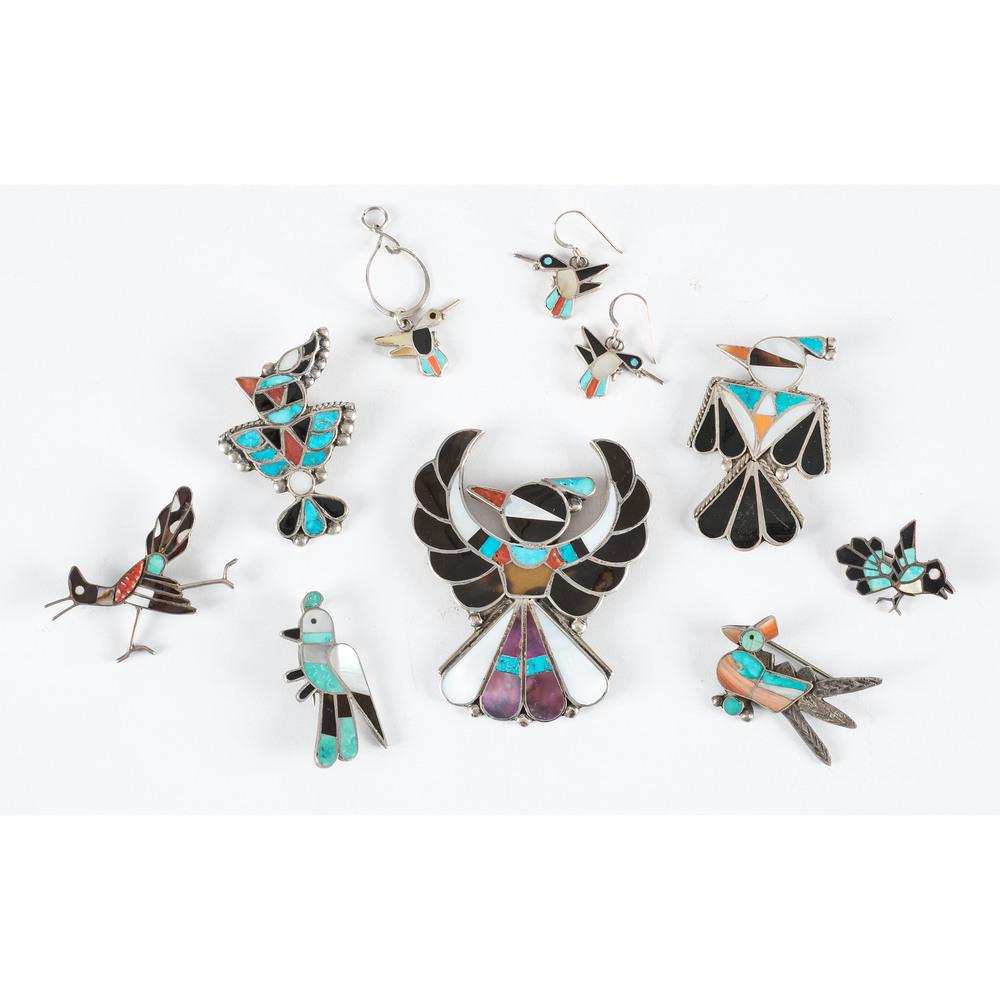 Zuni Channel and Mosaic Inlay Avian Pins Brooches, (1 of 2)