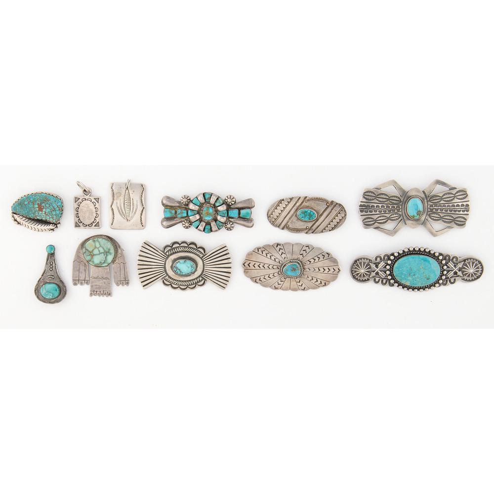 Navajo Silver and Turquoise Pendants and Pins / (1 of 2)