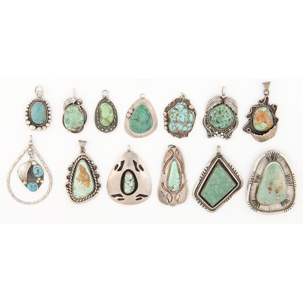 Navajo Turquoise and Silver Pendants (1 of 2)