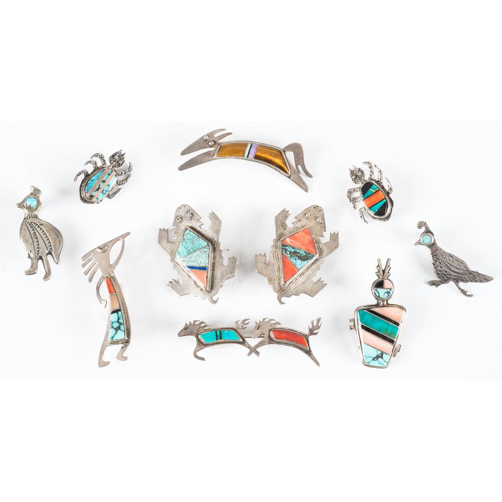 Navajo and Zuni Silver Inlaid Animal and Figure Pins / (1 of 2)