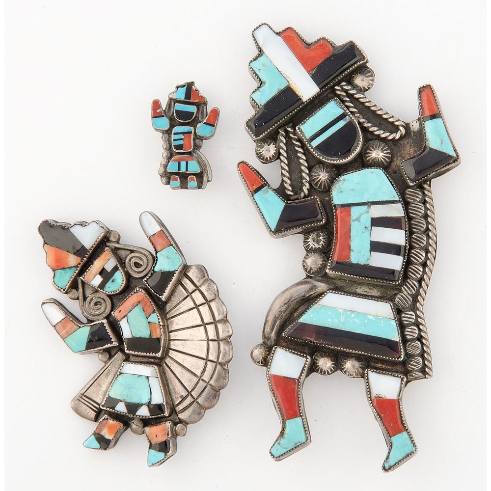 Zuni Silver and Mosaic Inlay Rainbow Man Pins / (1 of 2)