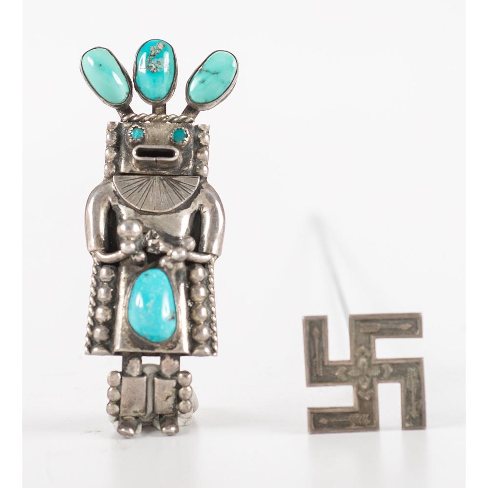 Navajo Silver and Turquoise Katsina Pin PLUS Silver (1 of 2)
