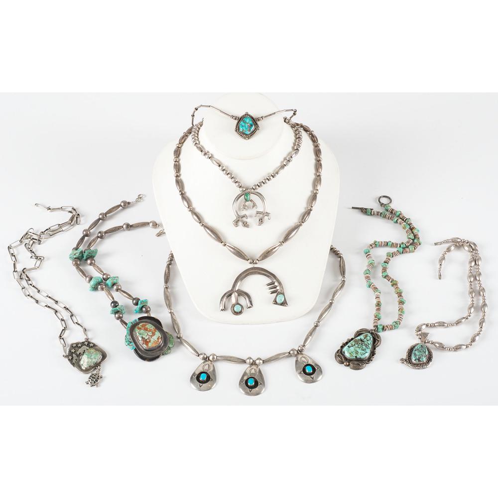 Variety of Navajo Turquoise and Silver Necklaces (1 of 2)