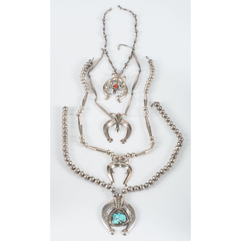 Navajo Silver Necklaces, with Sandcast Silver Najas (1 of 2)