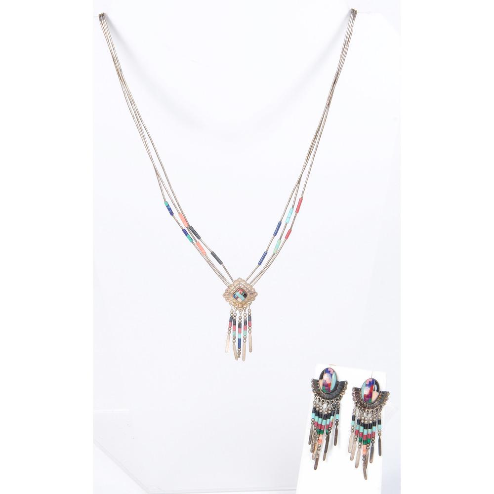 Southwestern Style Liquid Silver Necklace, Earrings and (1 of 3)