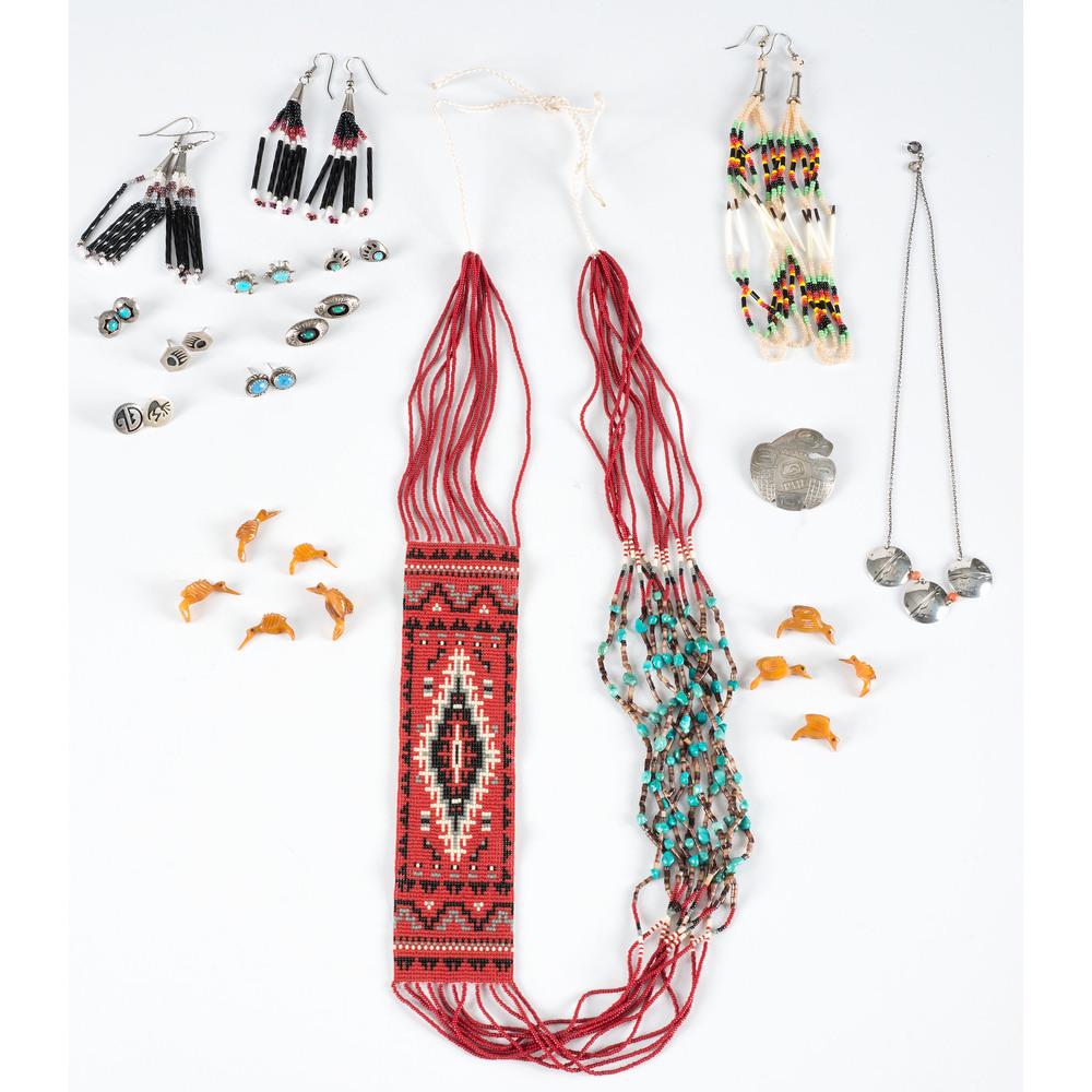 Collection of Beaded and Silver Earrings, Necklaces, (1 of 1)