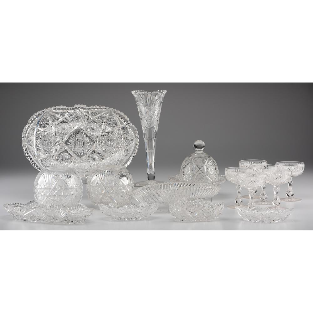 A Group of Cut Glass Vases and Tablewares: A Group of Cut Glass Vases and Tablewares American, 19th/20th Century sixteen pieces. Height of largest 12 inches.
