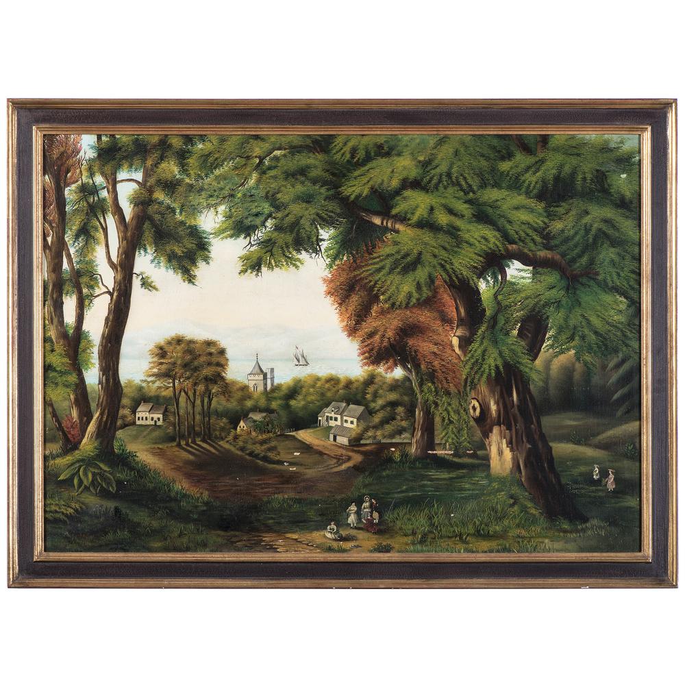 Continental School, Folk Art Forest Landscape: Continental School, Folk Art Forest Landscape 19th Century oil on board 23 1/8 x 33 1/8 inches. Provenance: Property from the Estate of Mildred Martin Buster, Audubon Farm, Midway, Kentucky