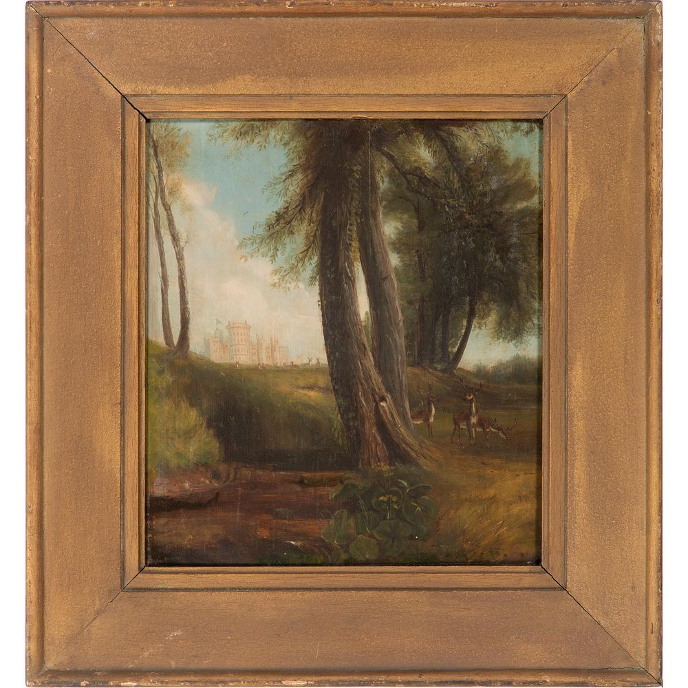 British School, Three Wooded Landscapes With Castles: British School, Three Wooded Landscapes With Castles and Ruins 19th century oil on panel 9 3/4 x 11 1/2, 10 x 11 1/2, 11 3/4 x 9 inches (sight of each).