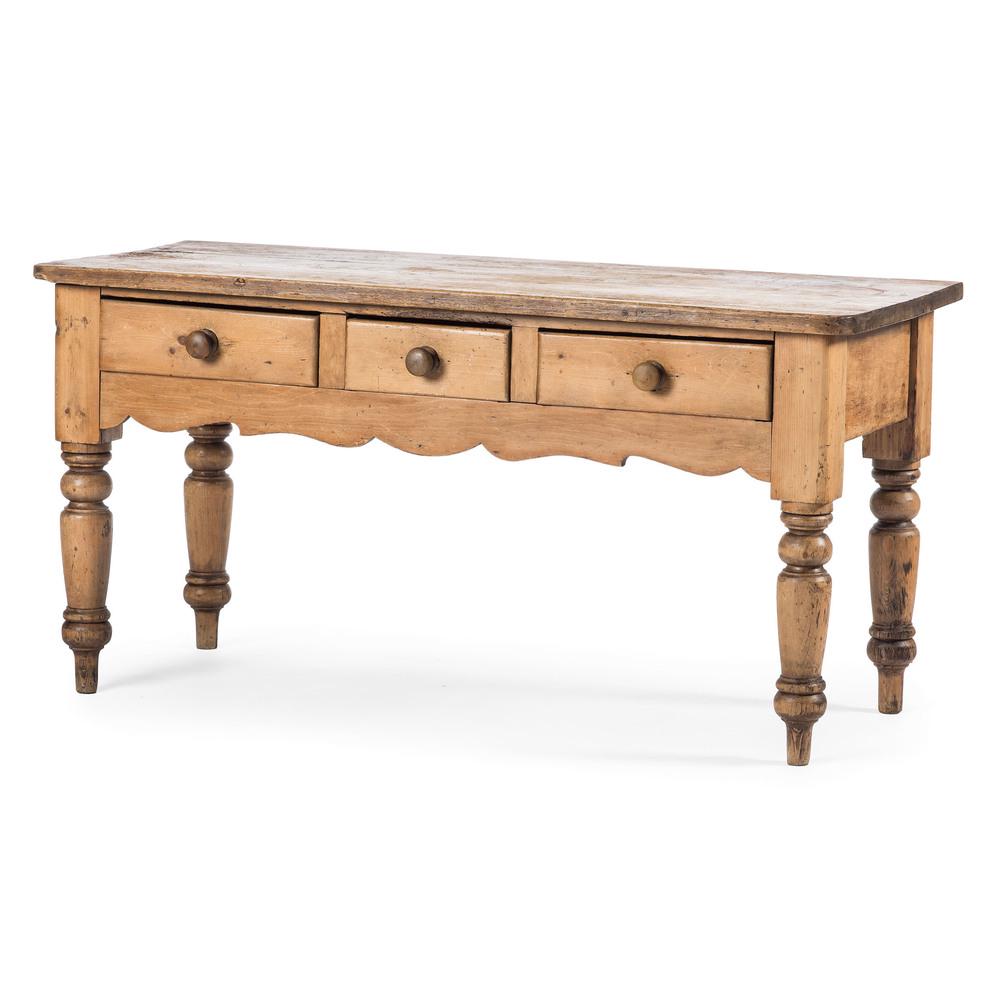 Canadian Three Drawer Pine Work Table: Canadian Three Drawer Pine Work Table 20th century Height 30 1/2 x width 60 x depth 26 inches.