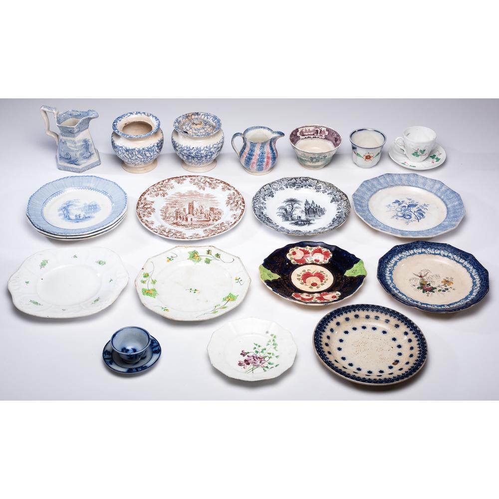 A Group of Porcelain Tablewares: A Group of Porcelain Tablewares American and English, 19th/20th Century includes twenty-two pieces of miscellaneous wares, including eleven dinner plates, two pitchers, two cups and saucers, a bowl, t