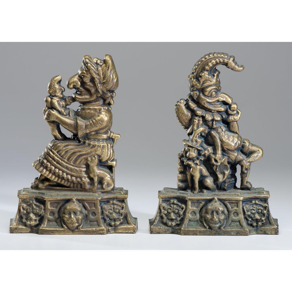 A Pair of Cast Metal Punch and Judy Doorstops: A Pair of Cast Metal Punch and Judy Doorstops 19th century Height 13 inches.