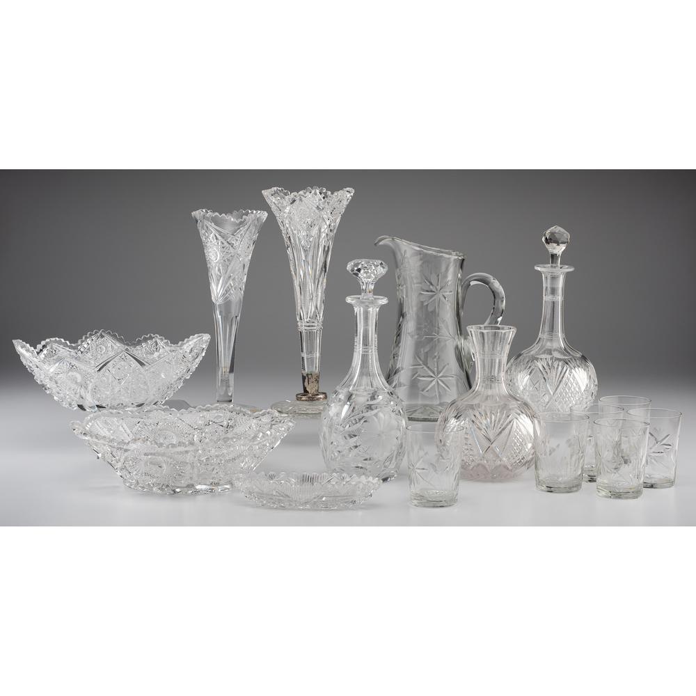A Group of Cut Glass Vases, Pitchers and Other: A Group of Cut Glass Vases, Pitchers and Other Tablewares American, 19th/20th Century fifteen pieces. Height of largest 13 inches.