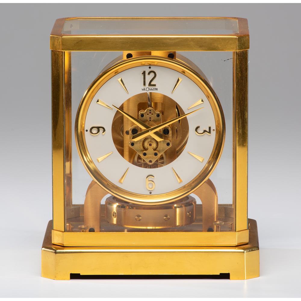 A Jaeger LeCoultre Atmos Clock: A Jaeger LeCoultre Atmos Clock Swiss, 20th Century serial number 50625 Height 9 1/4 inches.