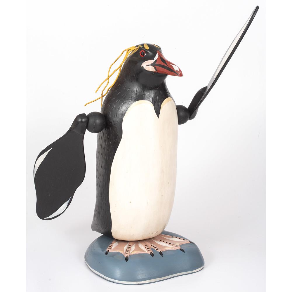 Folk Art Sculpture by DJ Swansen, Ed Lambdin, Ned: Folk Art Sculpture by DJ Swansen, Ed Lambdin, Ned Cartledge and Onis Woodward American, 20th Century four wooden sculptures including a penguin whirligig by DJ Swansen, a monkey rider by Ed Lambdin,