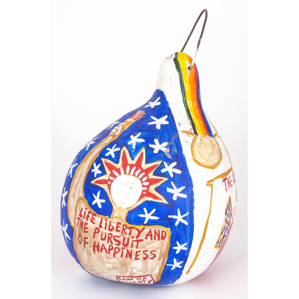 Benjamin Franklin Perkins (American, 1904-1993): Benjamin Franklin Perkins (American, 1904-1993) Life & Liberty Gourd oil and ink on gourd signed by artist Height 19 1/2 x diameter 12 1/2 inches.