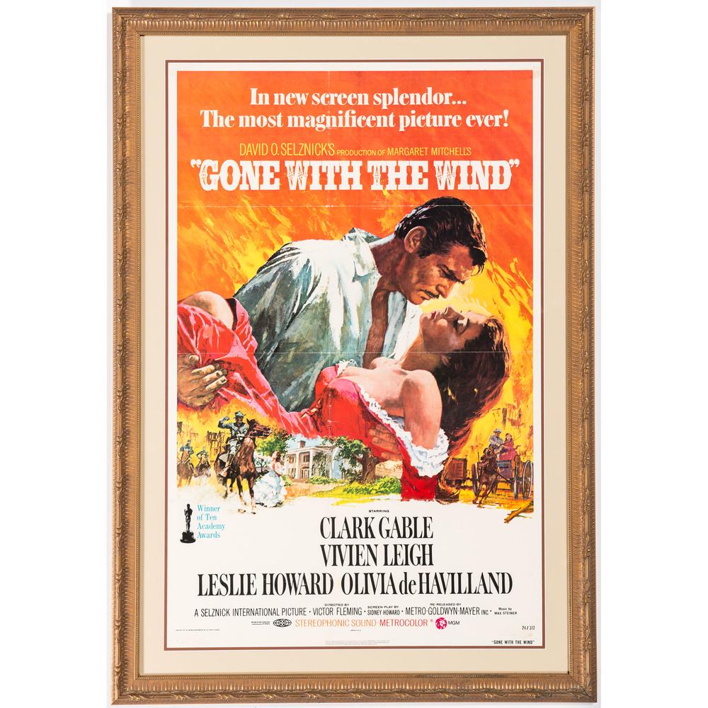 Gone With The Wind Movie Poster: Gone With The Wind Movie Poster American, Circa 1970 40 1/4 x 25 3/4 inches (sight).