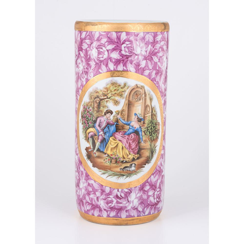 A Limoges Hand-Painted Umbrella Stand: A Limoges Hand-Painted Umbrella Stand French, 20th Century marked Hand Painted / Limoges to underside Height 18 1/2 inches.