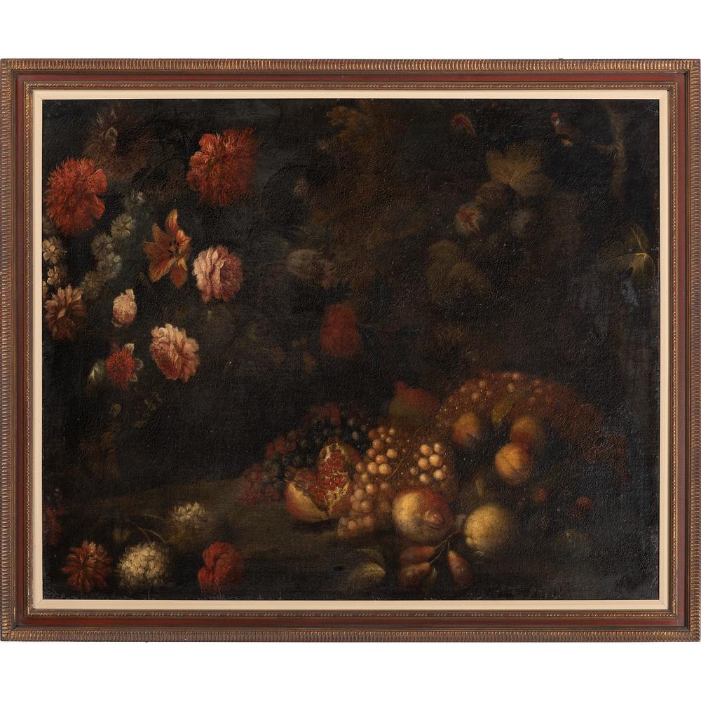 Continental School, Fruit and Floral Still Life: Continental School, Fruit and Floral Still Life 19th Century oil on canvas 32 x 39 3/4 inches (sight). Provenance: Property from the Estate of Mildred Martin Buster, Audubon Farm, Midway, Kentucky