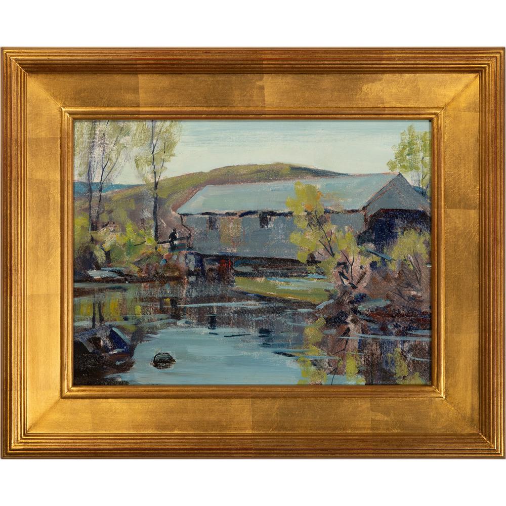 Charles Curtis Allen (American, 1886-1950): Charles Curtis Allen (American, 1886-1950) Covered Bridge Scene 20th Century oil on canvas board artist label on verso 11 1/4 x 15 1/4 inches (sight).