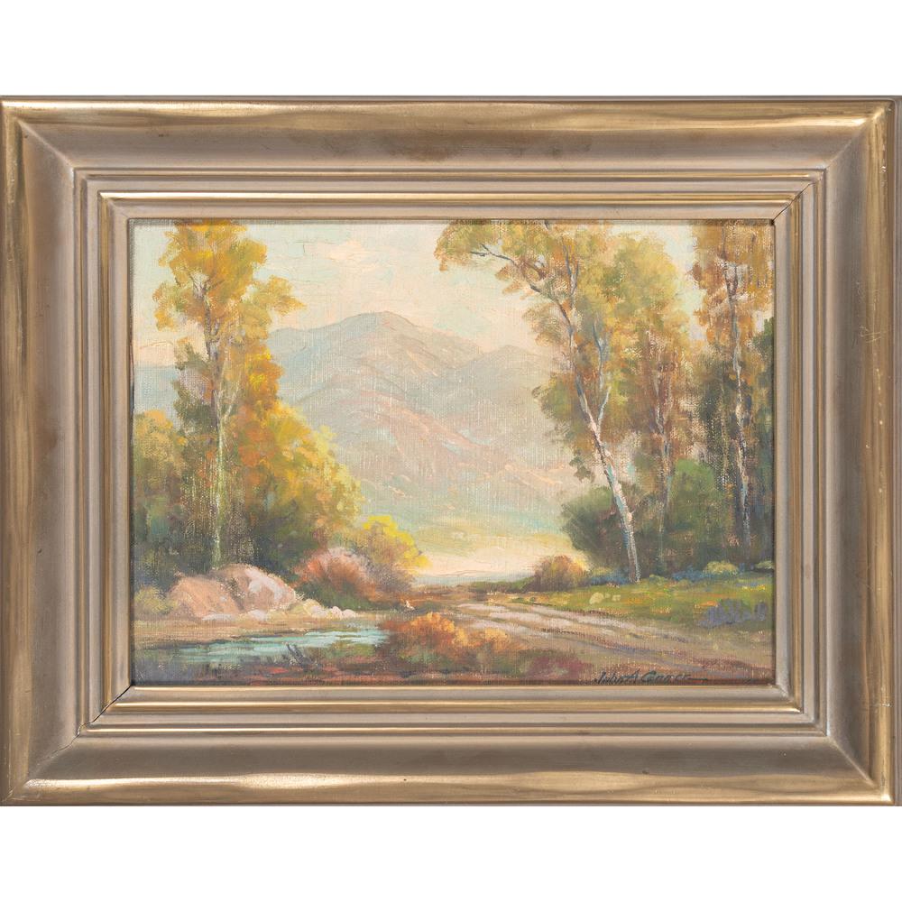 John Anthony Conner (American, 1892-1971), Three: John Anthony Conner (American, 1892-1971), Three Landscapes Desert Palm Springs, Tujunga Canyon, and Laguna Shore each oil on board each signed lower left or lower right each titled on reverse of fr
