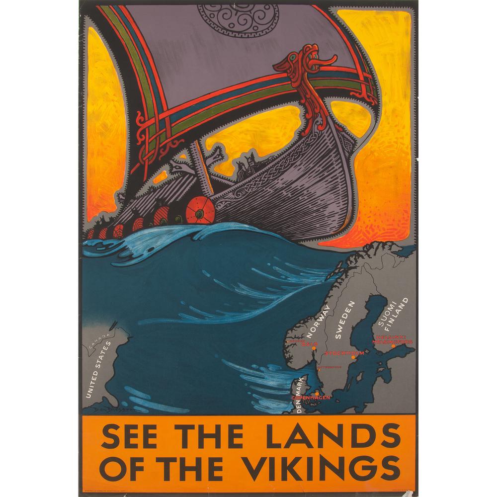 Benjamin Blessum (American, 1877-1954) See The Lands Of: 1937 artist's name printed in image; printed Börtzsells, Esselte, Stockholm; dated 1937 39.25 x 24.75 in.