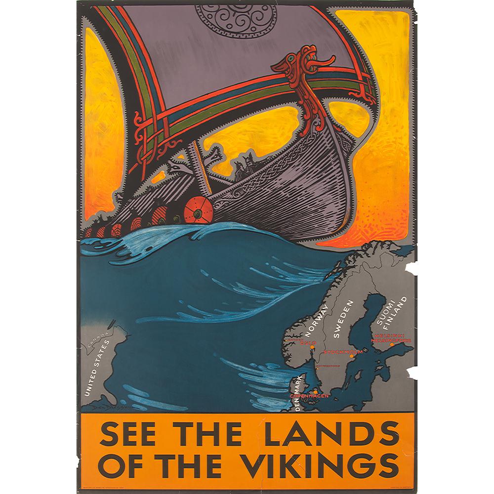 Benjamin Blessum (American, 1877-1954) See The Lands Of: 1937 artist's name printed in image; printed Börtzsells, Esselte, Stockholm; dated 1937 39.25 x 24.75 in.