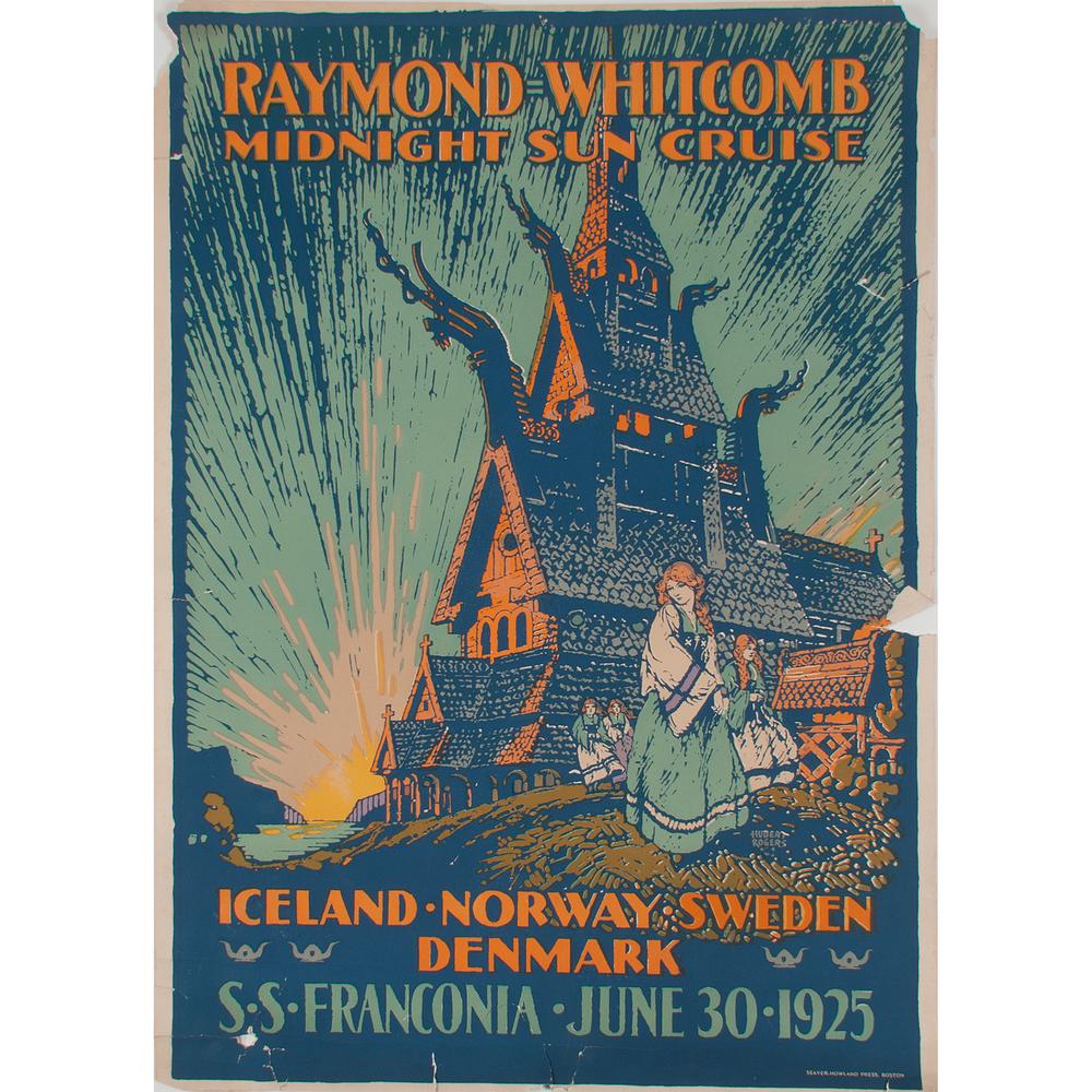 Hubert Rogers (Canadian, 1898-1982) Raymond-Whitcomb: Iceland - Norway - Sweden / Denmark / S-S Franconia-June 30-1925 ca. 1925 artist's name printed in image; printed Seaver-Howland Press, Boston 32.5 x 22 in.