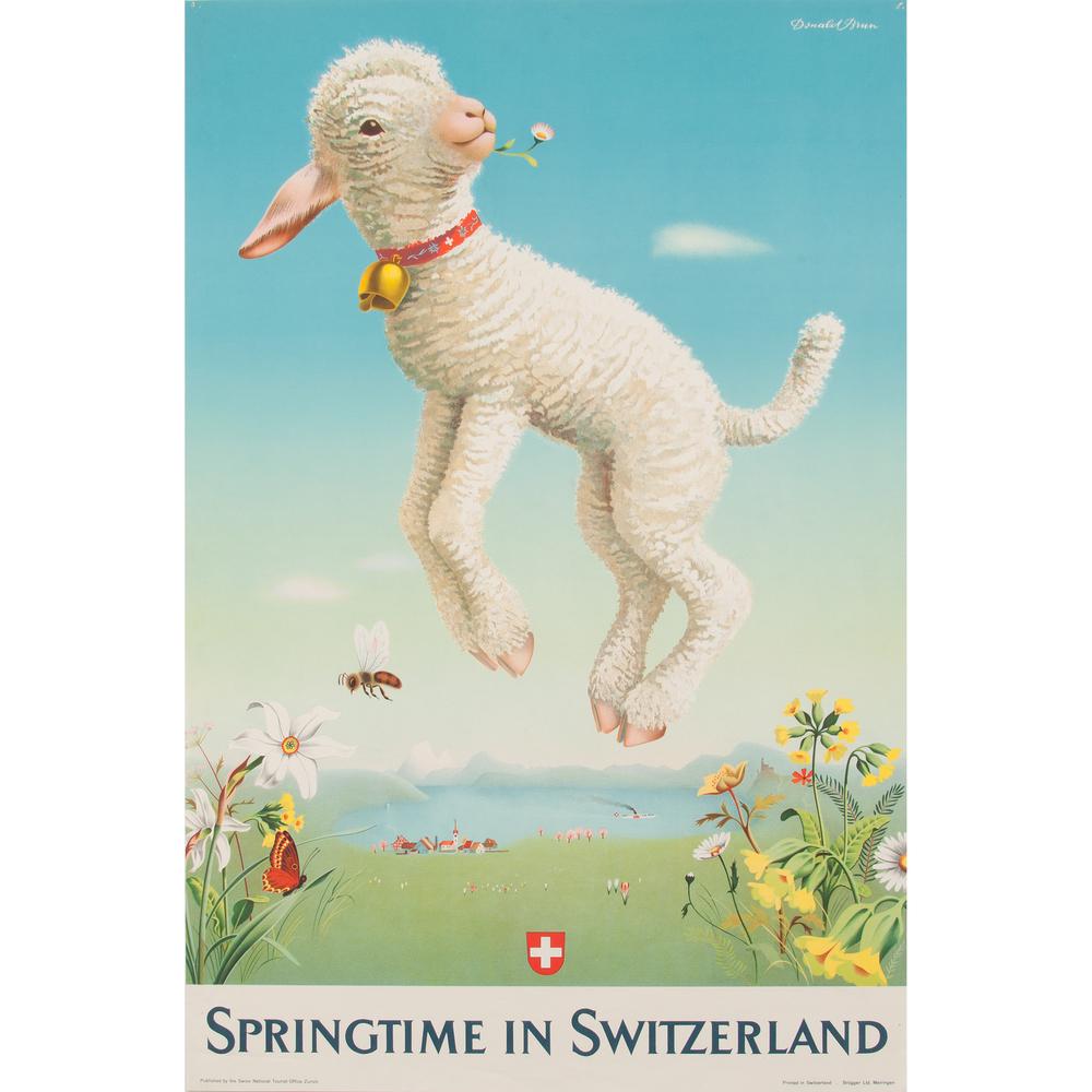 Donald Brun (Swiss, 1909-1999) Springtime in: ca. 1930s artist's name printed in image; printed Brügger Ltd., Meiringen 40 x 25 in.