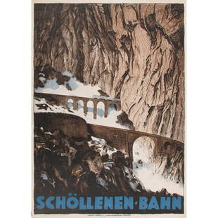 Otto Baumberger (Swiss, 1889-1961) Schöllenen-Bahn: ca. 1930s artist's initials printed in image; printed Graph. Anstalt J.E. Wolfensberger, Zürich 50.25 x 35.25 in.