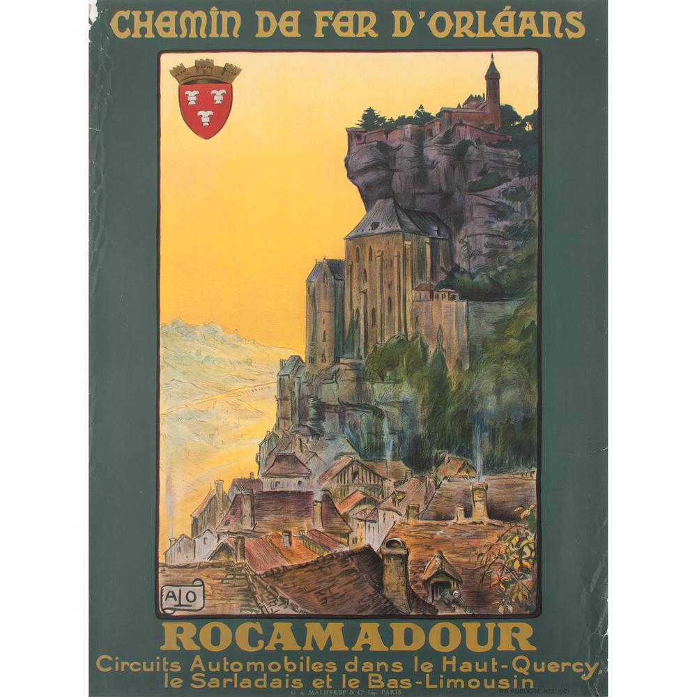 ALO (Charles Hallo, (French,1884-1969)) Rocamadour: Chemins de Fer d'Orléans early 20th century artist's monogram printed in image; printed G. de Malherbe & Cie., Paris 41.25 x 29.25 in.