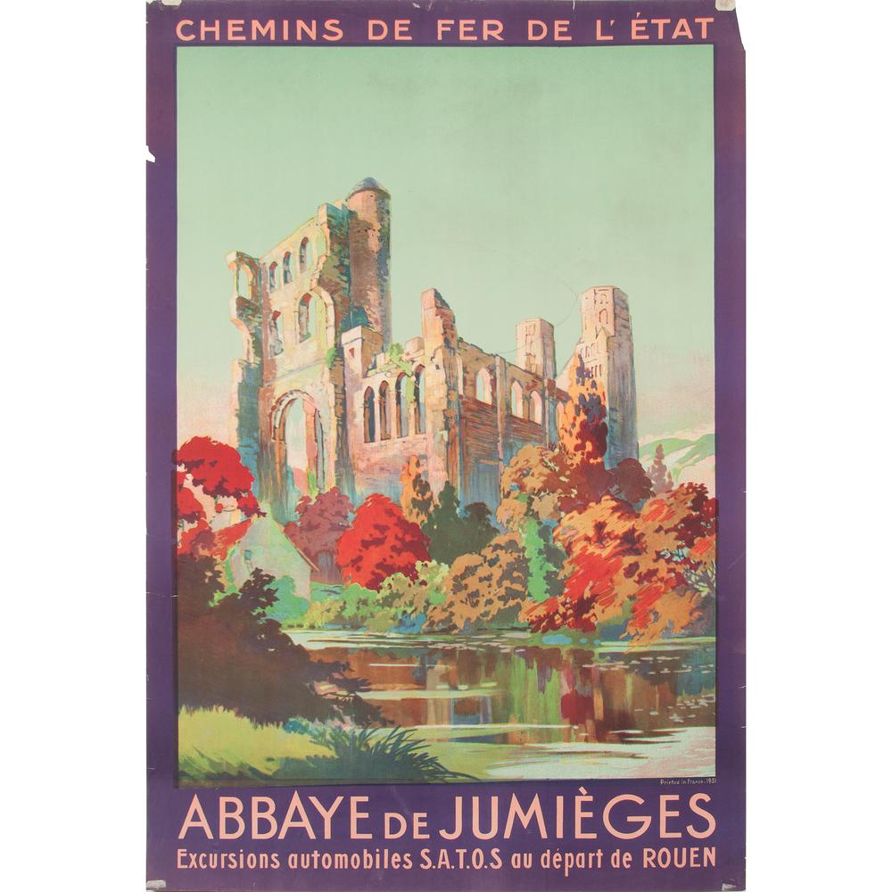 Abbaye de Jumièges: Chemins de Fer de l'État ca. 1931 printed France 39.25 x 24.5 in.